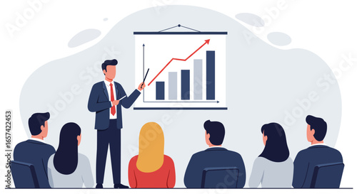 Business Presentation with Graph and Audience Illustration.