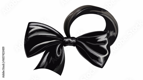 Illustration of a black shiny bow with a loop on a white background in a cartoon style drawing art
