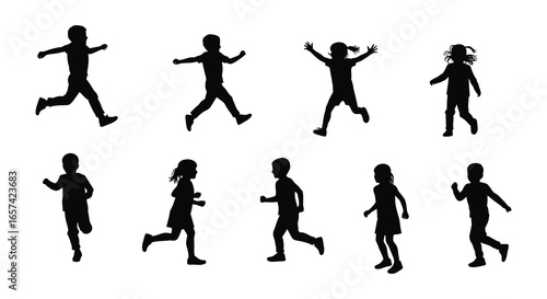 Wallpaper Mural People running and jumping in various poses on white background silhouette Torontodigital.ca