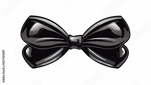 Illustration of a shiny black bow tie with detailed highlights and shadows on a white background art