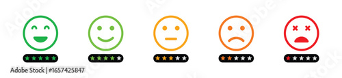 Satisfaction leval mood icon set. Set of customer feedbacks, reaction satisfied flat icon - Stock Vector 
