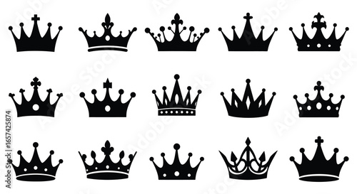 Collection of black crown silhouettes in various designs and styles