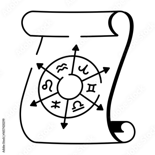 A sketchy style icon depicting horoscope wheel
