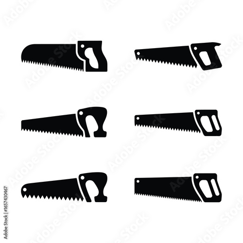 Collection of hand saw icons in silhouette style