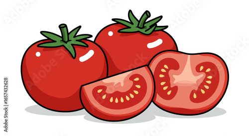Fresh red tomatoes vector illustration PNG image, perfect for food packaging design, recipe books, or any culinary project needing a vibrant, healthy touch.  Download this high-quality vector graphic