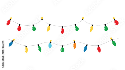 Festive Christmas Lights Garland Illustration on White Background for Holiday Decor