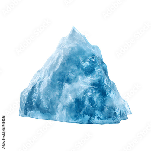 A towering blue ice mountain with jagged peaks