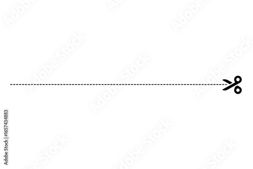 Dotted line,  perforated line, with scissors mark, meaning "Please cut along the dotted line"
