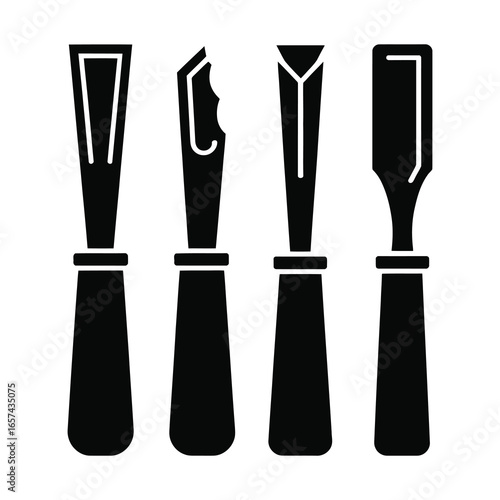 Set of four chisels for woodworking silhouette