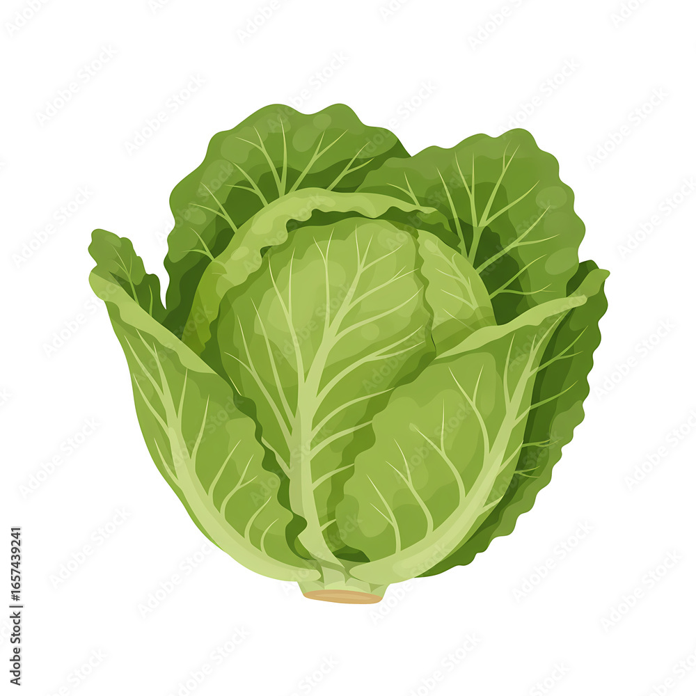 Obraz premium Fresh Green Lettuce Head with Crisp Leaves on White Background for Healthy Food and Cooking