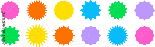 Colorful set of vector art supplies icons with paint splashes and watercolor shapes