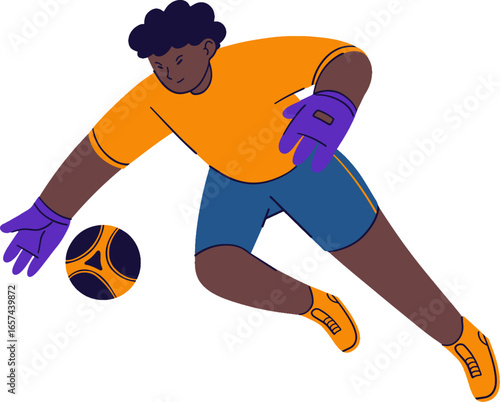 An illustration of a soccer player diving to save a ball, depicted in a dynamic pose.