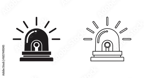 Police siren light icons in black and white line art styles silhouette