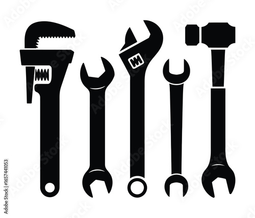 Collection of plumbing and wrench tools silhouette