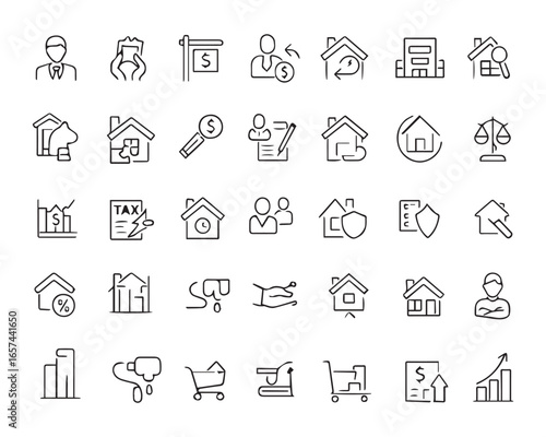 Set of outline icons related to real estate. Linear icon collection