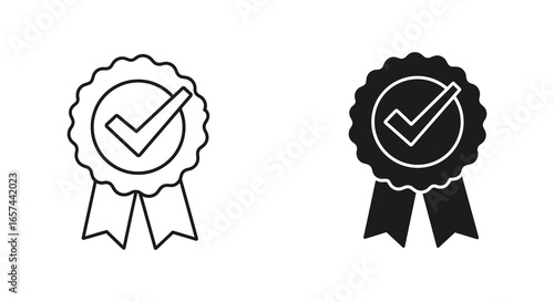 Ribbon badges with checkmark icons in black and white silhouette