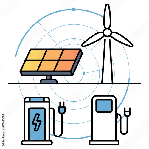 Recycling Earth, Renewable Energy Icon, Black Icons Sustainability ,Solar panel, wind turbine, biofuel line icons, Alternative, sustainable energy sources, Minimalist black silhouette eco-friendly ico