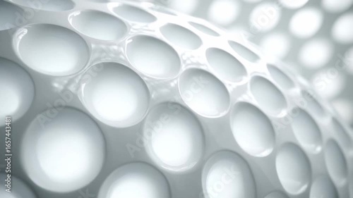 Close up view of white spherical object with circular indentation creating loop pattern reflecting light showcasing modern technology design abstract technology loop design with white circular shapes