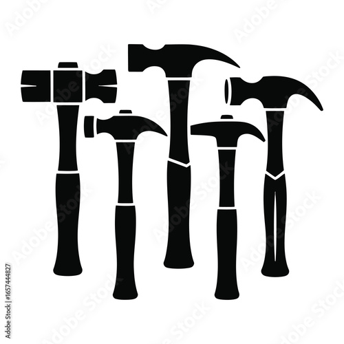 Collection of various hammer tools in silhouette