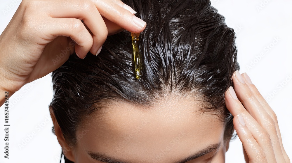 Fototapeta premium Nourish your hair with essential oil for a vibrant, healthy shine and luxurious, radiant beauty