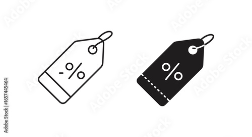 Discount price tags with percentage symbols on white background silhouette