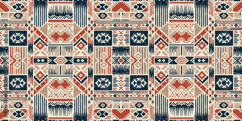 Ethnic abstract ikat art. Seamless pattern in tribal, folk embroidery, and Mexican style. Aztec geometric art ornament print. Design for carpet, wallpaper, clothing, wrapping, fabric, cover, textile