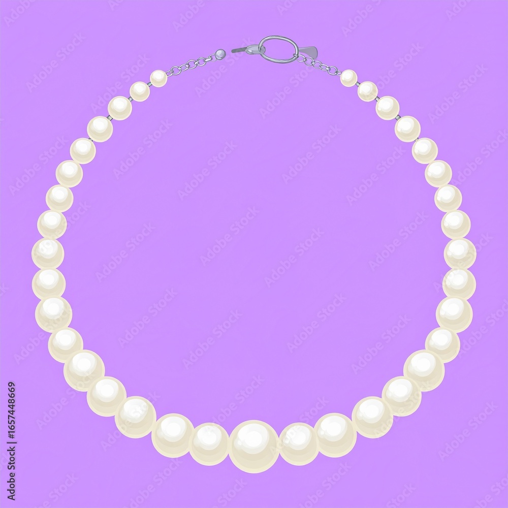 Obraz premium A circular pearl necklace with a simple clasp, beautifully illustrated against a muted lavender background.