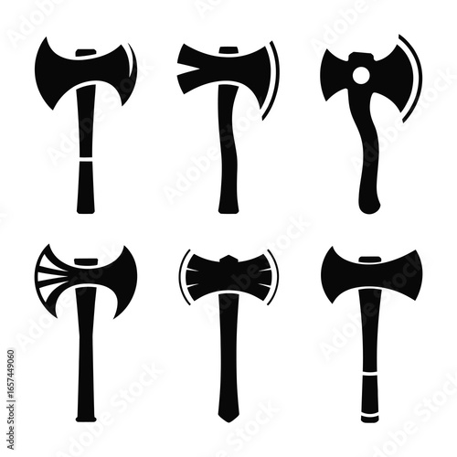 Collection of six distinct axe head silhouettes
