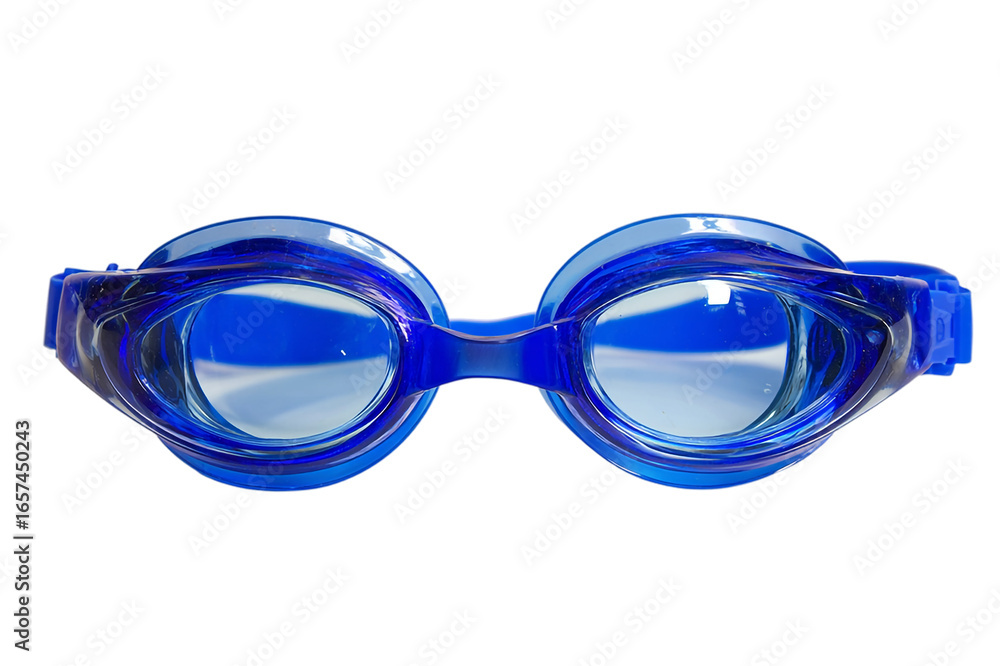 Fototapeta premium Blue swimming goggles isolated on transparent background for water sports