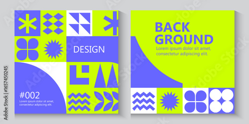 Bauhaus Colorful neo geometric poster, banner or cards seamless pattern collection. Abstract monochrome designs with simple geometry shapes. Modern abstract promotional template flayer background.