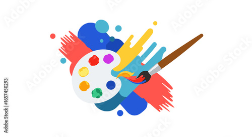 A Colorful Artistic Palette and Brush Illustration A Vibrant Depiction of Creativity and the Painting Process, Showcasing a Diverse Spectrum of Hues for Art and Design Projects.