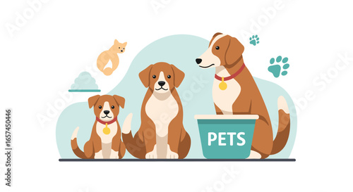 A Delightful Illustration Showcasing Pet Companionship, Depicting Adorable Dogs, A Cat, and Paw Prints, Emphasizing the Joy of Owning Pets and the Bond Between Animals and Their Owners