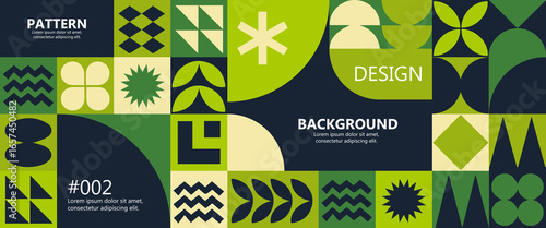 Bauhaus Colorful neo geometric poster, banner or cards seamless pattern collection. Abstract monochrome designs with simple geometry shapes. Modern abstract promotional template flayer background.