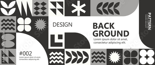 Bauhaus Colorful neo geometric poster, banner or cards seamless pattern collection. Abstract monochrome designs with simple geometry shapes. Modern abstract promotional template flayer background.