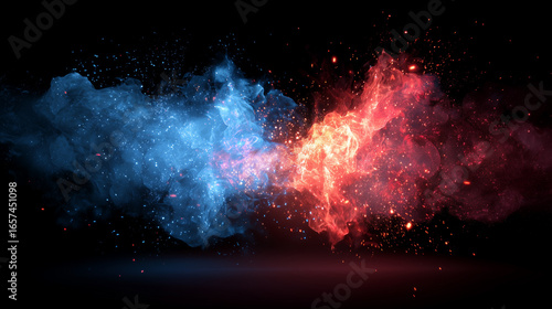 青い炎と赤い炎の衝突。バトル背景