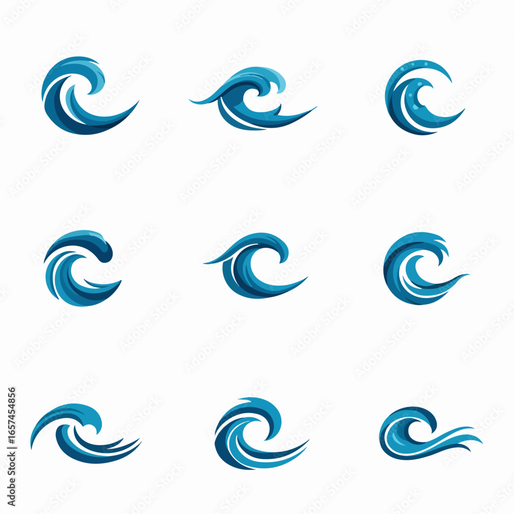 Fototapeta premium Collection of Abstract Blue Water Wave Logos and Icons for Branding and Design