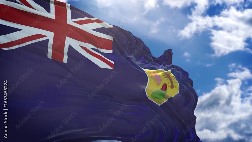 flag of Turks and Caicos Islands. Turks and Caicos Islands flag close up. Turks and Caicos Islands flag endless loop
