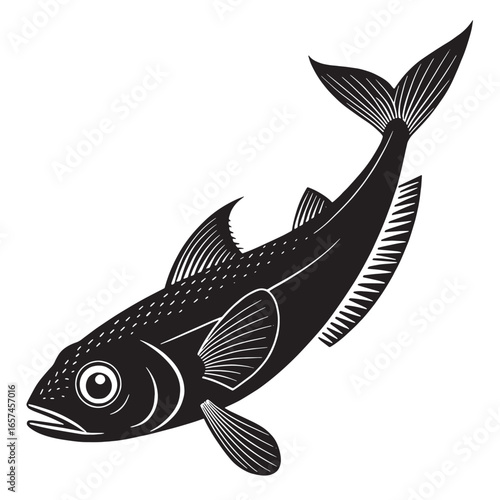black lanternfish Silhouette Vector, High Quality Illustration on White Background