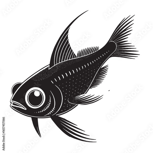 black lanternfish Silhouette Vector, High Quality Illustration on White Background