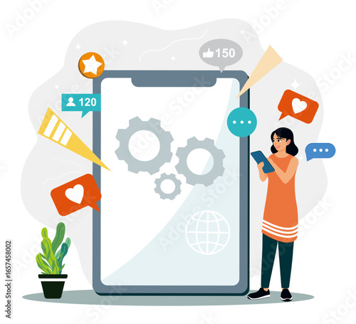 Digital communication and social media engagement conceptual illustration.