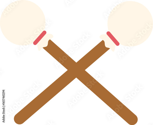Two simple cartoon-style drum mallets with light heads and brown handles crossed over each other, representing musical percussion.