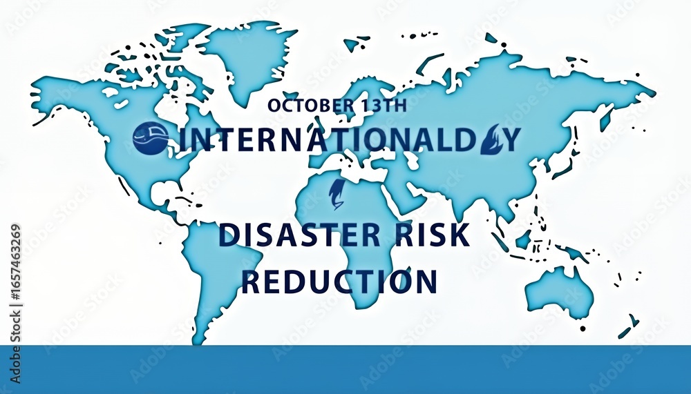 Naklejka premium World map with text for international disaster risk reduction international day october thirteenth