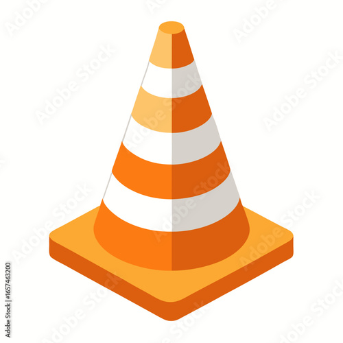 Orange and white 3d road cone warning sign