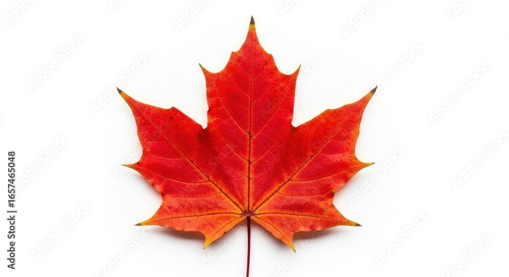 Obraz premium Closeup of a vibrant red maple leaf, isolated on white background, showcasing the beauty of autumn