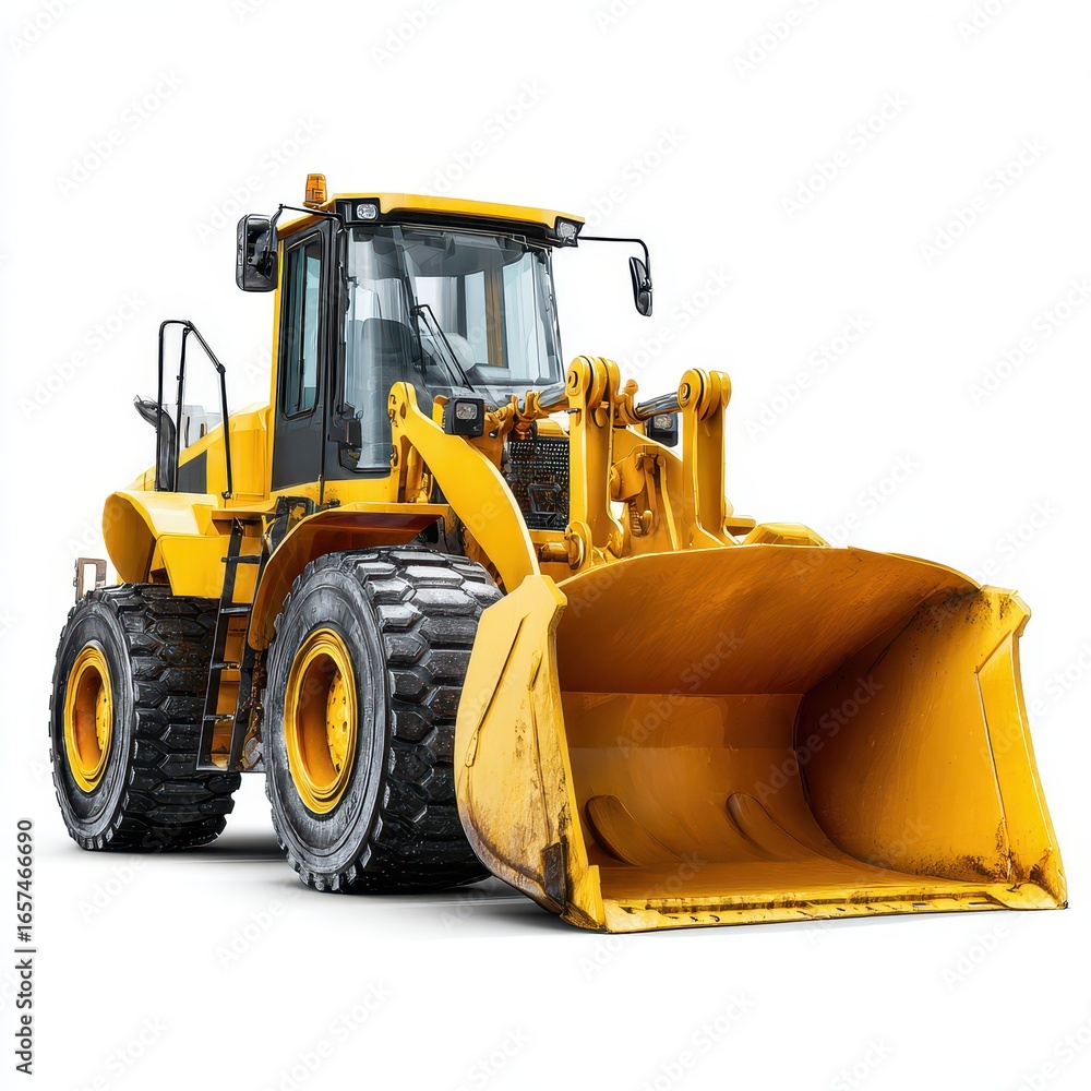 Fototapeta premium Bulldozer Front. Modern Loader Isolated on White Background for Construction Projects