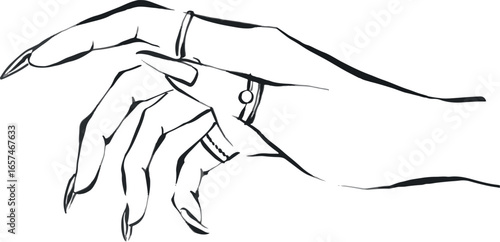 Witch Hands with Long Nails and Magical Rings Vector Illustration for Halloween and Occult Design