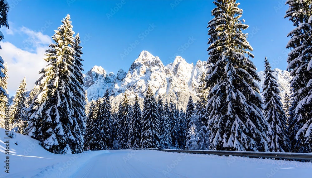 Fototapeta premium Snowy mountain road (1)