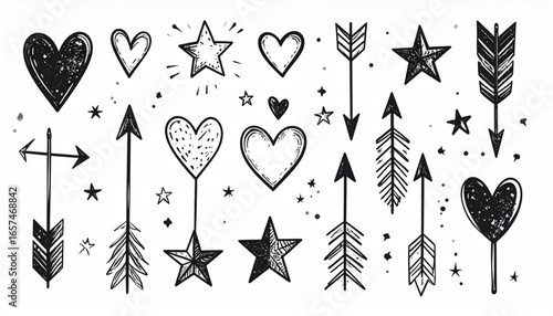  Arrow, Heart & Star Doodle Set