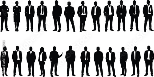 Business silhouettes, men and women, office staff, professional workers, teamwork, leadership, corporate executives, company employees, business people, success, management