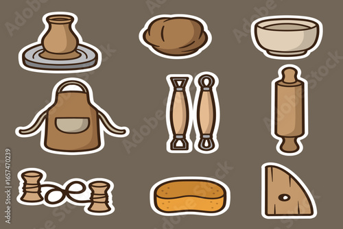 Foto set of pottery good for sticker, badge, element design, icon, printable, etc
